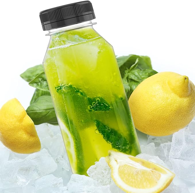 3 Pcs 8 oz Plastic Juice Bottle Reusable Transparent Bulk Beverage Containers with Black Lids for Juice, Drinking Milkshake Tea, Milk, Juicing Smoothie Water and Other Beverages, Fridge Storage