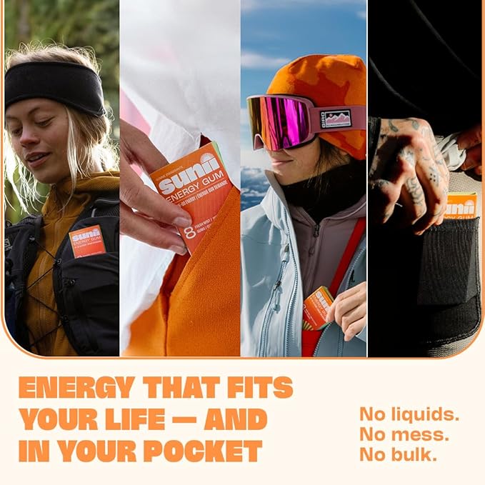 Sunii - Energy Gum - NEW Quick Boost Energy & Focus - 50mg Caffeine Gum -Vitamins B6 & B12, Taurine, Vegan, No Sugar, Zero Calorie, Fresh Mint Taste - Faster than Chews, Drinks, Gels & Pills (24pcs)