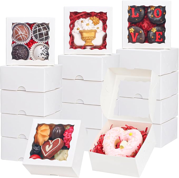 90 Pack White Bakery Boxes 4x4x2 Inches Cookies Boxes Mini Bundt Cake Boxes Pie Boxes Cinnamon Roll Treat Boxes Chocolate Truffle Boxes Party Wedding Favor