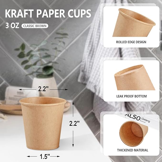 400 Pack 3 oz Kraft Paper Cups, Disposable Bathroom Cups, Mini Mouthwash Cups, Hot/Cold Beverage Drinking Cup for Gargle Espresso Juice Medicine (Brown)