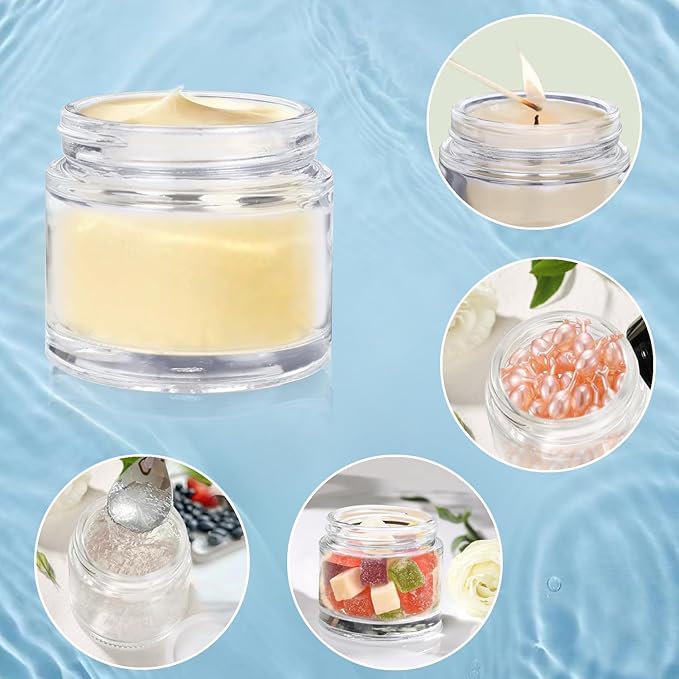 1 oz Glass Jars with Lids,3 Pack Clear Small Glass Cosmetic Jars with Lids,60 ml Empty Glass Makeup Containers for Sample, Cream, Lotion,Powder (1 OZ, Clear)