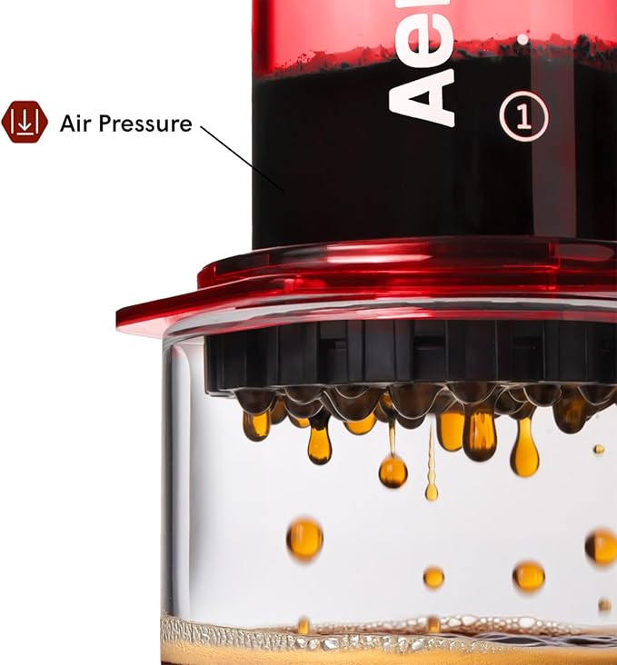 AeroPress Clear Red Coffee Press – 3 In 1 Brew Method Combines French Press, Pourover, Espresso, Full Bodied Coffee Without Grit or Bitterness, Small Portable Coffee Maker for Camping & Travel, Red