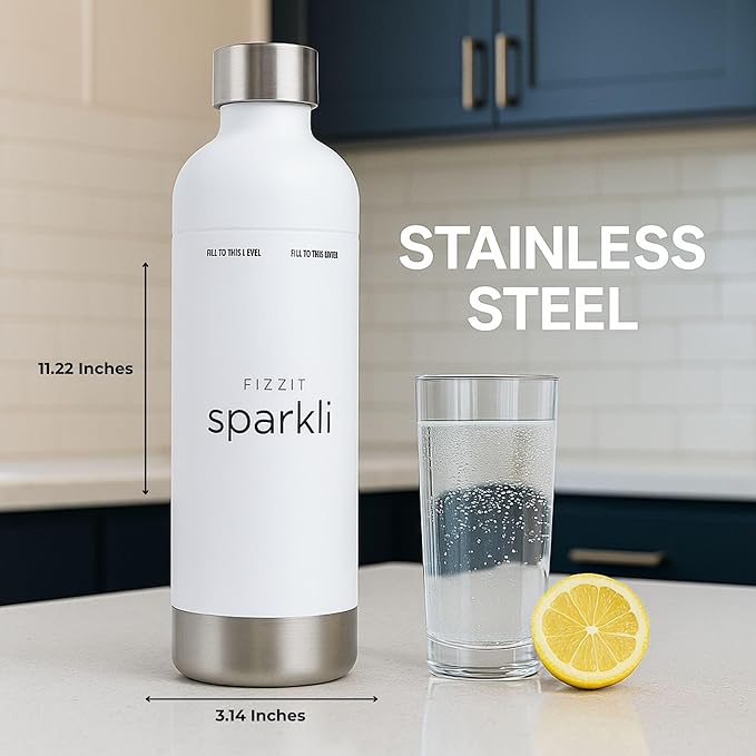 Stainless Steel Carbonation Bottle and Water Bottle | Compatible With Philips Carbonation Soda Maker and Aarke Soda Makers, Dishwasher Safe (SSB-W)