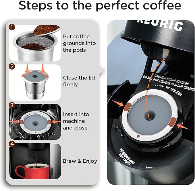 Noalto Reusable K Cups and Coffee Pods,Universal stainless steel k Cups for Keurig 2.0 and 1.0 Coffee Makers machine(2pack)