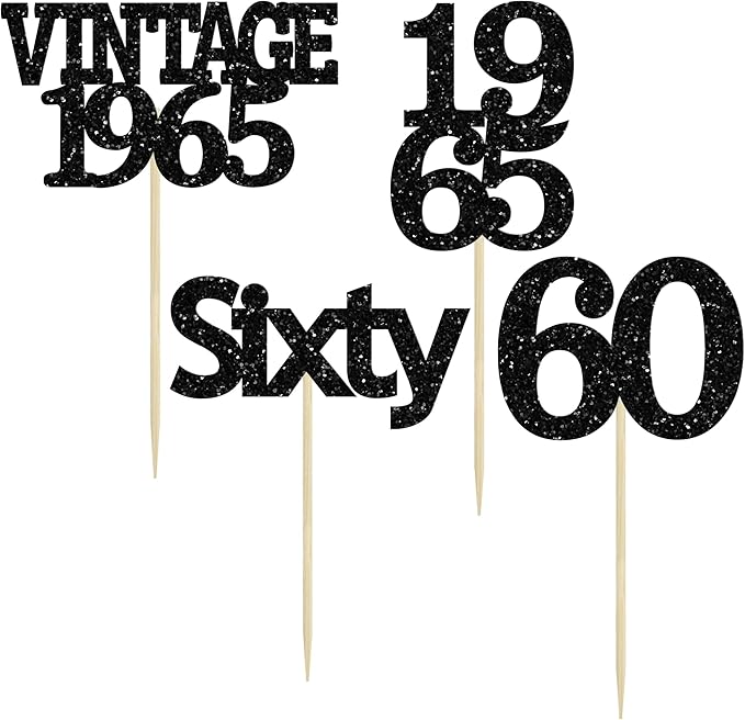 Gyufise 24Pcs Vintage 1965 Cupcake Toppers Cheers to 60 Fabulous Sixty Cupcake Picks Decorations for 60th Birthday Wedding Anniversary Party Cake Decorations Supplies Black