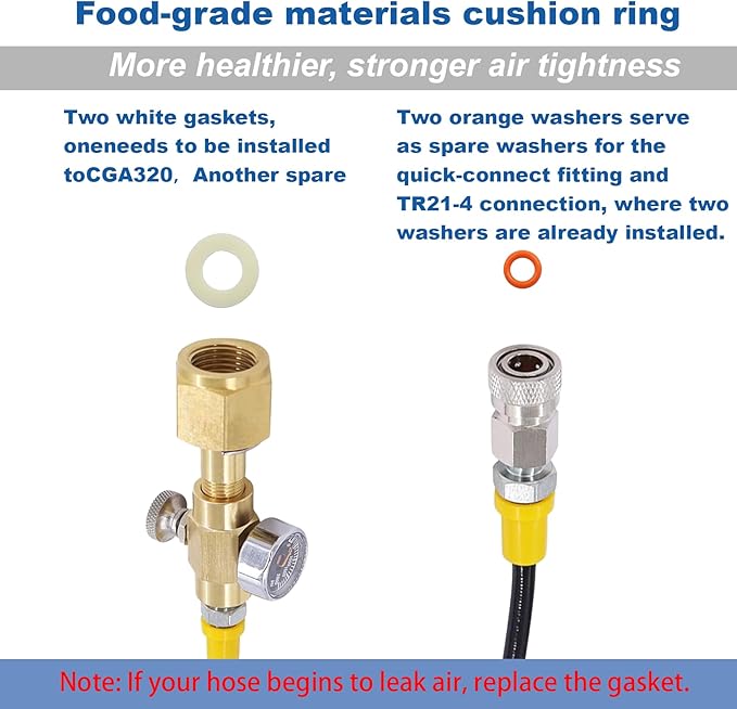 Co2 Tank Cylinder Direct Adapter (Gauge and Bleed Valve), CGA320 to TR21-4 Soda Machine Adapter with 60in High-Pressure Hose, Compatible for Soda Maker, Adapte to fizze/one touch/jet