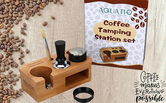 Espresso Tamping Station With Tools - 58mm - Includes Coffee Tamper, Distributor, Dosing Funnel & Brush - Wooden Coffee Tamper Station - Espresso Organizer & Portafilter Holder