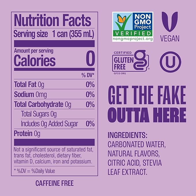 Zevia Zero Sugar Soda, Grape, 12 oz Cans (24-Pack) – Naturally Sweetened, Zero Calorie Sugar Free Soda - Non-GMO Project Verified, Gluten-Free, Vegan