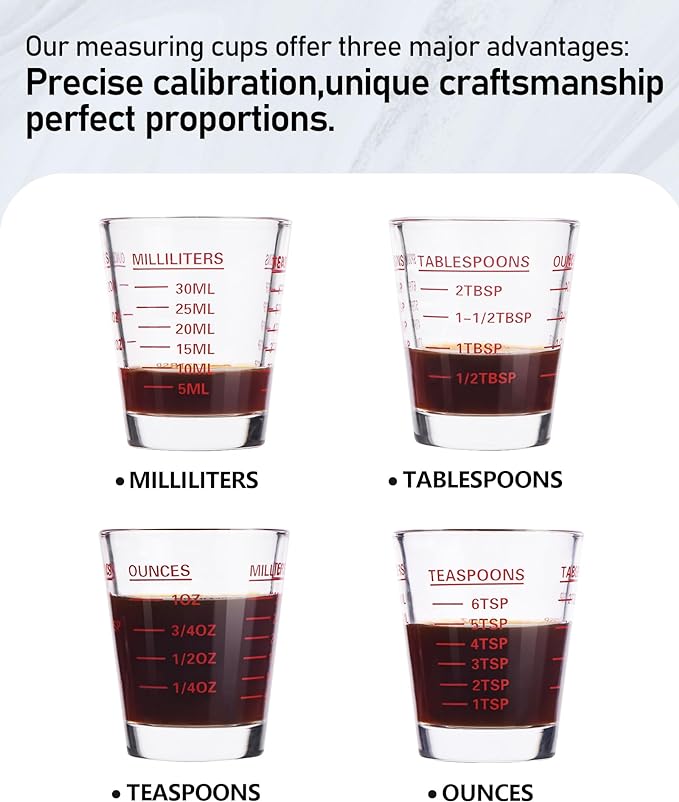 Shot Glasses Measuring Cup Set 2PACK Espresso Shot Glasses Liquid Heavy Glass 26-Incremental Measurement 1 OZ, 2 TBS, 6 TSP, 30 ML Kitchen Tools (RED&Black)