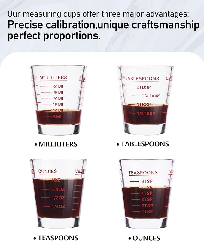 Shot Glasses Measuring Cup Set 6 Pack Espresso Shot Glasses Liquid Heavy Glass 26-Incremental Measurement 1 OZ, 2 TBS, 6 TSP, 30 ML Kitchen Tools