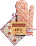 Maison d' Hermine 100% Cotton Oven Mitt & Pot Holder Set (7.5"x13" & 8"x8") Heat Resistant BBQ Cooking Gloves with Loop, Baking, Grilling, Kitchen, Handling Hot Pans (Harvest Festival)