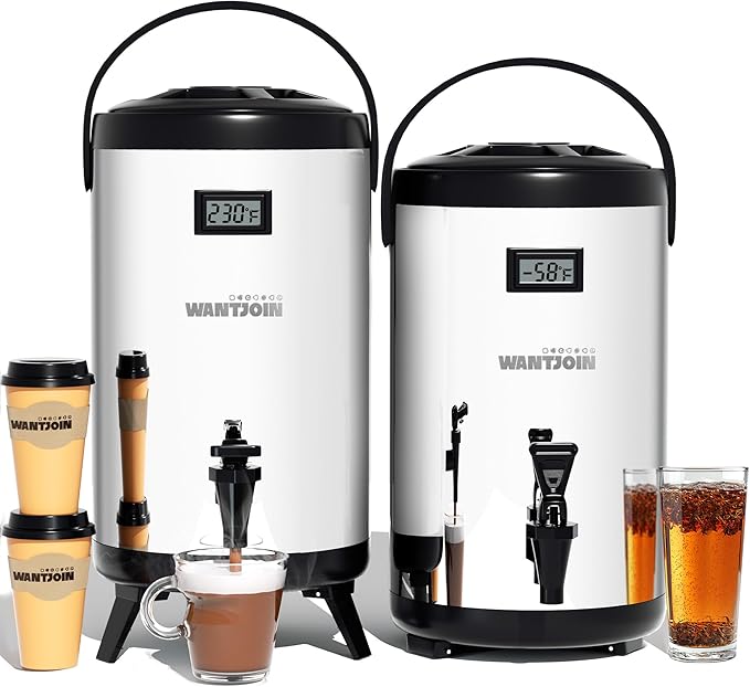 WantJoin 2 Pack Insulated Beverage Dispenser-75 Cup Hot&Cold water Urn for Catering-Stainless Steel Premium 12 L/3.2 Gallon Hot Drink Dispenser with Spigot for Coffee & Hot tea,Cold Milk,Water,Juice