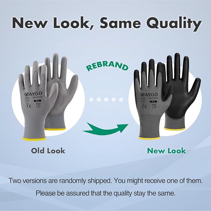 KAYGO Safety Work Gloves PU Coated-12 Pairs KG11PB Seamless Knit Glove with Polyurethane Coated Smooth Grip on Palm & Fingers for Men and Women (Small, Gray)