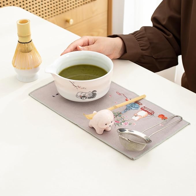 Matcha Whisk Set, Ceramic Matcha Set, 15.5 oz Matcha Bowl with Spout and Whisk, Perfect for Matcha Lovers, Ideal Gift for Christmas, Birthday(pink)