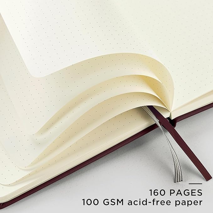 &And Per Se Dotted Journal Notebook, A5 Hardcover Leather Bullet Dotted Journal, 160 Pages 100 gsm Thick Paper，3 Sheets of Stickers Included - 5.7'' x 8''（Dark Red）