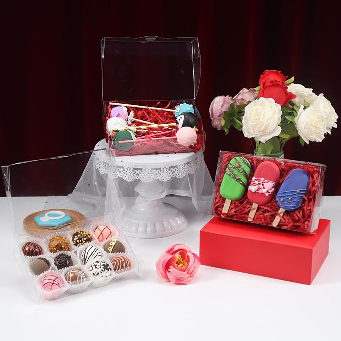 50PCS 7 x 4 3/8 x 1 1/2 Inch Inch Clear Cookie Boxes Chocolate Truffle Boxes Brownie Box Bakery Pastry Gift Box for Soap, Dount,Browine Cake,Treat, Party Favors Christmas