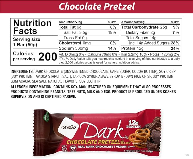 NuGo Dark Variety - Chocolate Pretzel 12 Bars & Mint Chocolate Chip 12 Bars, 12-13g Protein, Vegan, Gluten Free, Non-GMO, Kosher Pareve, 24 Count