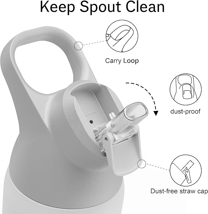 Insulated Water Bottle with Straw - Encool Stainless Steel Water Bottle, Reusable Leakproof and BPA-Free for Sports, Travel, Cold for 24 Hours, 32 oz, Snowflake