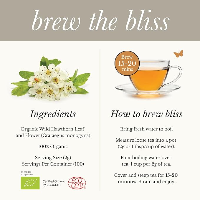 Organic Hawthorn Tea - Caffeine Free Loose Leaf and Flower Herbal Tea - Pharmacopoeia Potency - 100 Servings