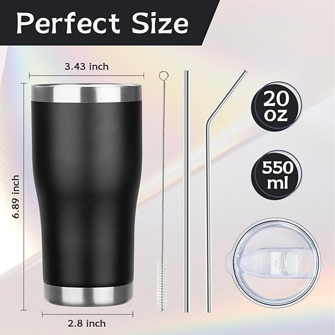 MEZMUT 20oz Coffee Tumbler with Lid and Straw Double Wall Vacuum Insulated Cup Stainless Steel Travel Mugs Insulated for Hot and Cold Leakproof Powder Coated Tumbler for Indoor and Outdoor