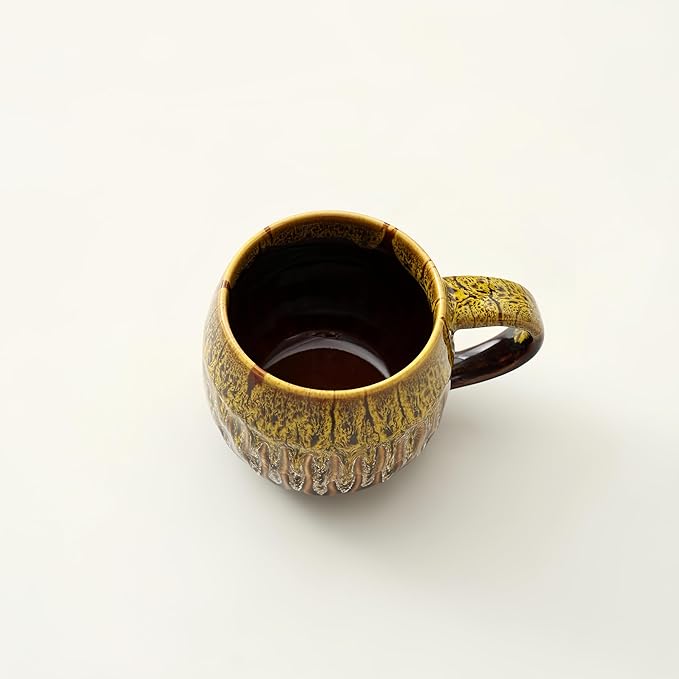 20oz Raku Glaze Coffee Mug - Unique Handcrafted Look Ceramic Cup, Large Tea Mug, Microwave & Dishwasher Safe (yellow)