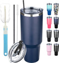 40 oz Tumbler with Lids and Straws, Stainless Steel Insulated Coffee Tumbler, Double Wall Vacuum Insulated Travel Mug Cup, Leakproof Thermal Coffee Cup for Hot and Cold Drinks (Navy Blue)