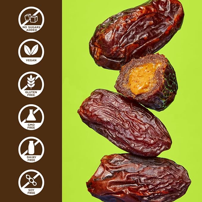 Realsy Almond Butter Filled Medjool Dates, Organic Dates with No Sugar Added, Gluten-Free, Vegan, Good Source of Fiber, Low Glycemic Index, All Natural Healthy Snack, (10 Pack)