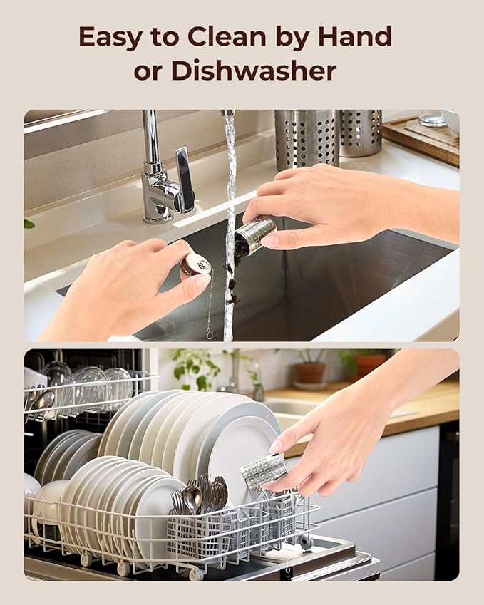 2 Pack Reinmoson Mini Tea Strainers for Loose Tea, Extra Fine Mesh Tea Infuser, 304 Stainless Steel & Updated Slim Threaded Lid, Loose Leaf Tea Steeper for Black Tea, Rooibos, etc