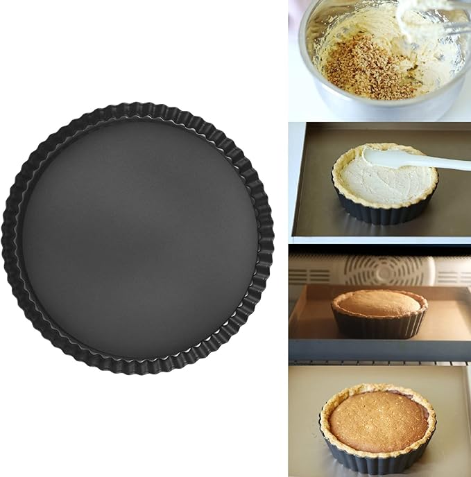 Fluted Tart Pan with Removable Bottom, Carbon Steel Round Tart Pan, Deep Baking Dish Pie Plate for Cakes Pies ([Thickened] 13-inch live bottom pie plate)