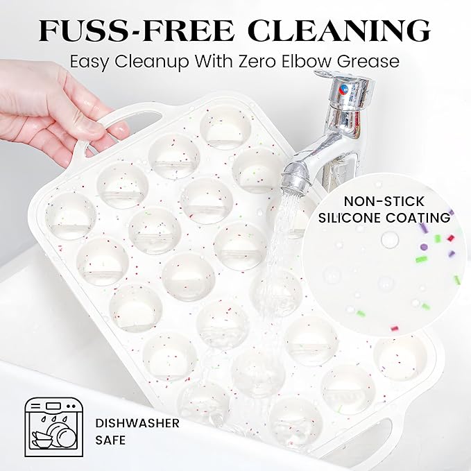 1 Pc Silicone Mini Muffin Pan With Metal Frame, 24 Cups Nonstick Cupcake Tray for Baking, Small Muffin Molds with Handles (Cream)
