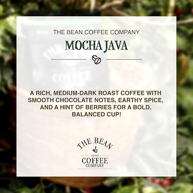 The Bean Organic Coffee Company Mocha Java, Medium Roast, Ground Coffee, 16-Ounce Bags (Pack of 2), Café molido tostado orgánico