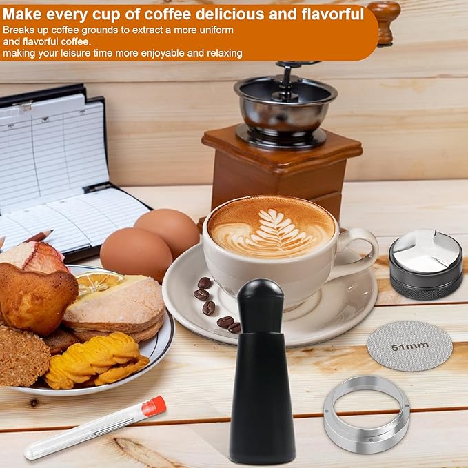 51mm Espresso Accessories,Wdt Tool espresso,Dosing Funnel And Coffee Puck Screen,Coffee Distributor,barista kit,0.4mm Stainless Steel 12pin Espresso Stirrer,With Additional 12 Replacement needles.