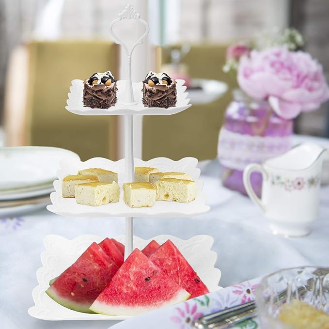 Coitak Plastic Cupcake Stands, 3 Tier Cupcake Stand, Dessert Tower Tray for Tea Party, Baby Shower and Wedding (2 Pack)