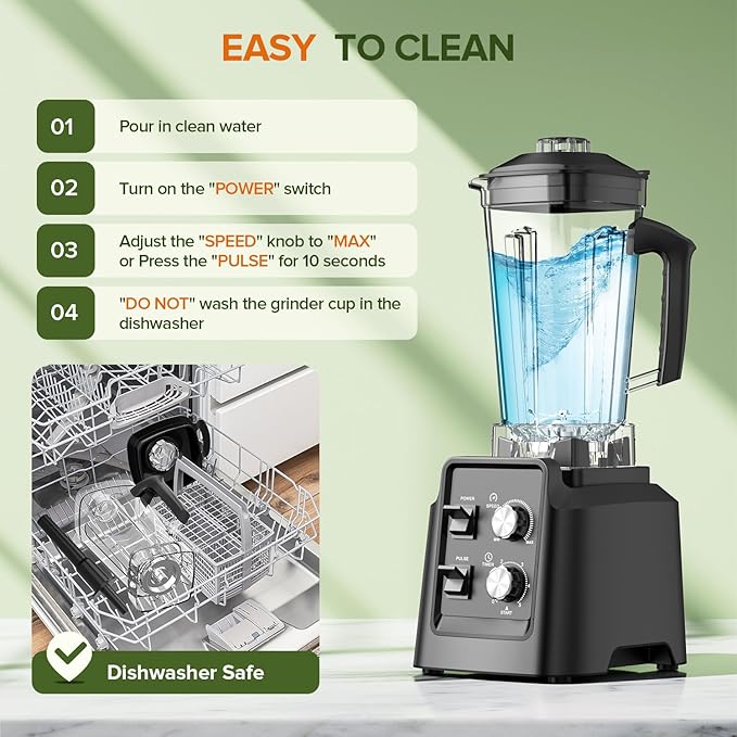 Blender, 68Oz. Countertop Blenders with 20Oz. Grinder, 28000 RPM Kitchen Blender for Smoothies, Ice Crushing, Frozen Fruits, Self-Cleaning, Speed Adjustable, Black