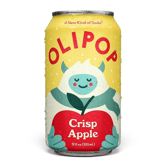 OLIPOP Prebiotic Soda Pop, Crisp Apple, Pantry Pack Packed with Prebiotics, Fiber, and Botanicals, Gluten Free, Vegan, GMO Free, 12oz (12-Cans)