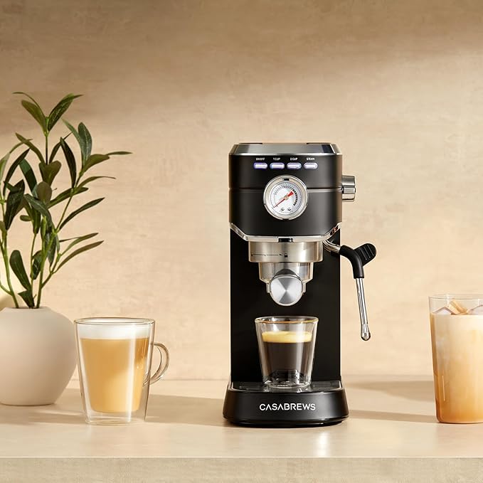 CASABREWS CM5418 Espresso Machine 20 Bar, Stainless Steel Espresso Maker with Milk Frother Steam Wand, Compact Cappuccino Machine for Home, Espresso Coffee Machine with Removable Water Tank, Black