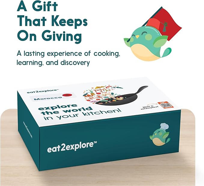 eat2explore Cooking Kits for Kids – Interactive & Educational Kids Cooking Sets Real for Ages 5 and Up,3 Recipe Cards & Global Ingredients – Fun Gift for Young Chefs (Morocco Edition)
