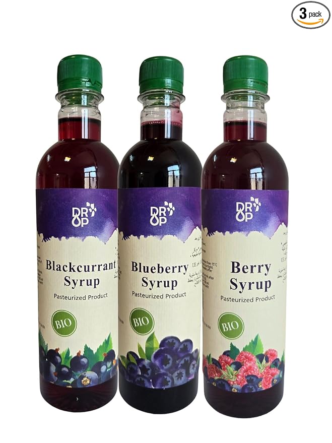 DROP Pure Organic, Variety Pack, Flavor Bio Syrup, Natural Fruit Syrup – 30% Fruit Concentrate for Drinks & Desserts 16.9 fl oz Bottles (Pack of Three)