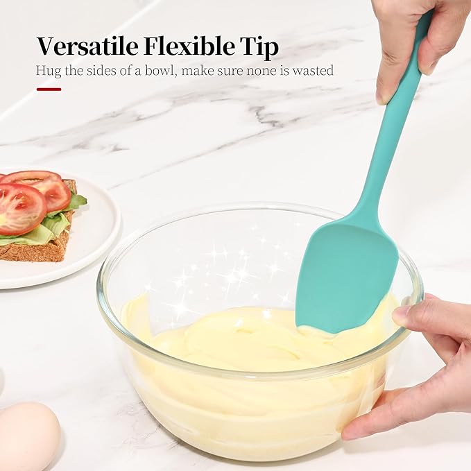 600ºF Heat Resistant Spatula, 11.34 inch High Heat Food Safe Semless Kitchen Silicone Spoon Spoonula Scraper for Cooking Baking Mixing Scraping Stirring Nonstick Cookware Pan Bowl (Turquoise)