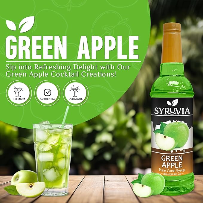 Syruvia Green Apple Syrup - Premium Flavoring Syrup for Tea, Italian Sodas, Beverages, Desserts, Ice Cream, Cocktails & Mocktails - Kosher, Gluten Free - 25.4 fl oz.