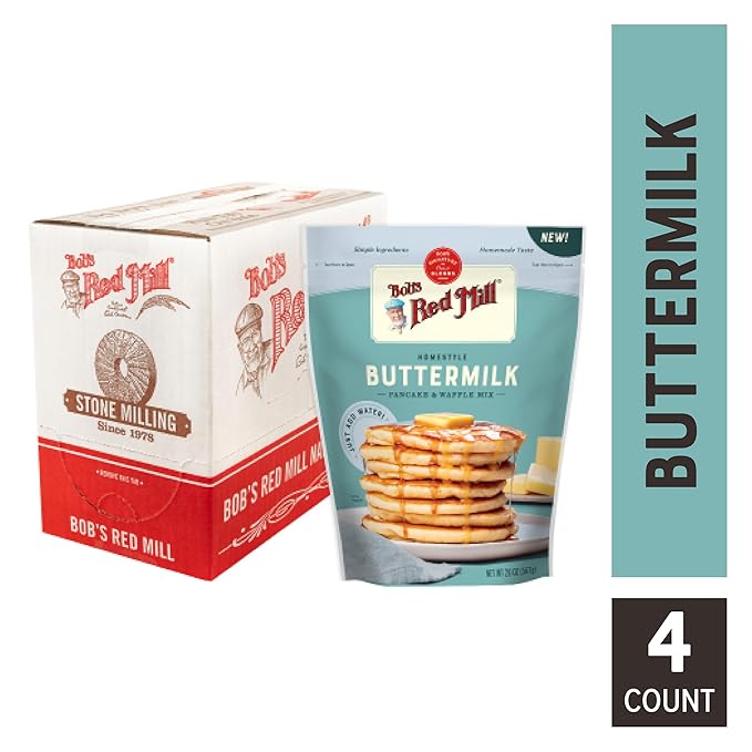 Bob's Red Mill Signature Buttermilk Pancake Mix, 20oz (Pack of 4)- Just Add Water, Makes 32-40 Pancakes per Bag
