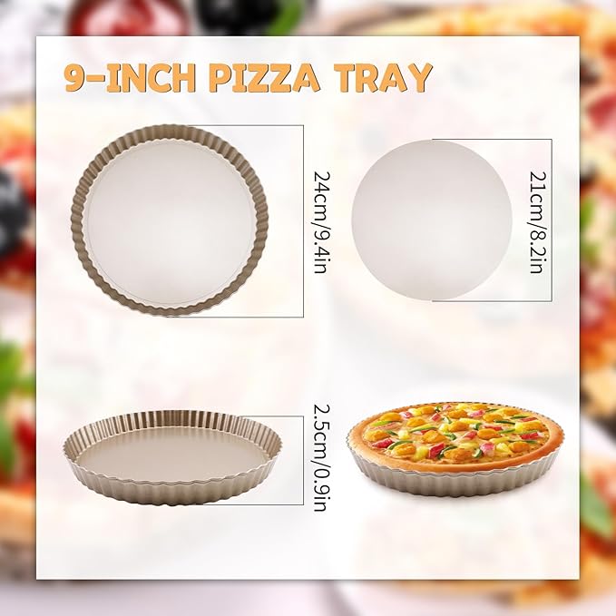3pcs Tart Pan 9 Inch Removable Bottom, Classic Carbon Steel Non-Stick Baking Pan for Home and Kitchen
