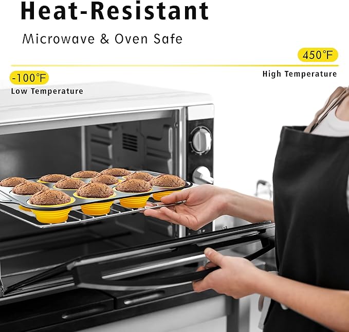 Silicone Muffin Pan Set, 6 Cups Cupcake Pan, With Metal Frame Nonstick Press to Easily Pop Out for Baking Homemade Muffins,Breads, Cupcakes, Egg Bites, BPA-Free Silicone (Yellow, 6Cups)
