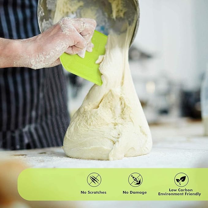 SURDOCA Dough Scraper Bench Scraper - 3P 4.7x3.7" Plastic Flexible Bowl Scraper, Sharp Edge & Angles Cake Scraper. Non-Slip Bakeware Decorating Tools Sculpting & Modeling Tools - Yellow+Pink+Yellow
