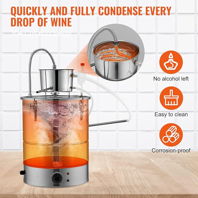 VEVOR Electric Alcohol Still 8Gal/30L, Alcohol Distiller, Distillery Kit for Alcohol include Pump & One-way Exhaust Valve & Thermometer