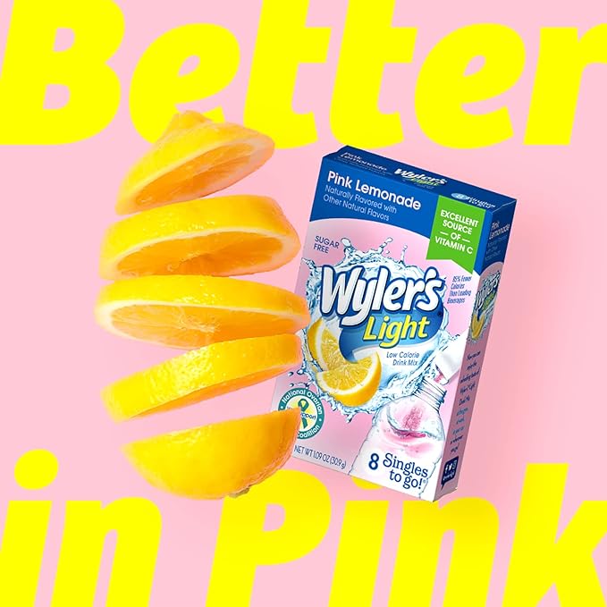 Wyler's Light Singles To Go Powder Packets, Water Drink Mix, Pink Lemonade, 96 Single Servings (Pack of 12)