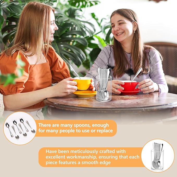 12 Pcs Mini Coffee Spoons with Holder 4.7 inch Demitasse Espresso Stainless Steel Spoons Tea Spoons set of 6 with Acrylic Cylinder Holder Small Coffee Spoons Silver for Coffee Bar Tea Party Home