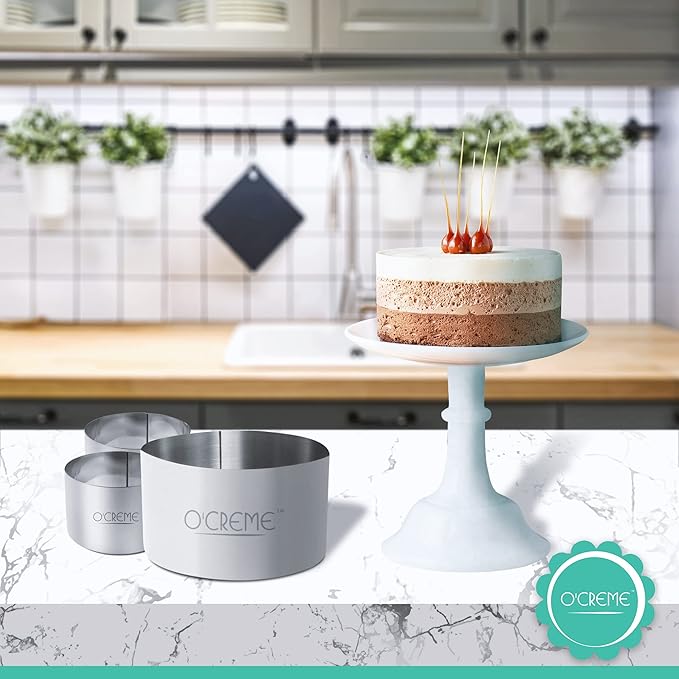 O'Creme Cake Ring Sturdy Stainless Steel Round Mousse Cake Ring Mold for Baking, Dessert Cake Decorating Pastry Rings 6 Inch Diameter x 2-1/2 Inch High
