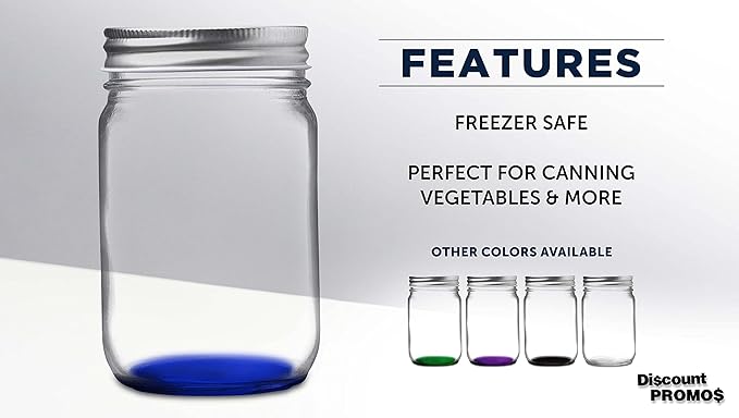 DISCOUNT PROMOS 10 Decorating Mason Jars Set, 12 oz. - Canning, Aluminum Lid - Blue