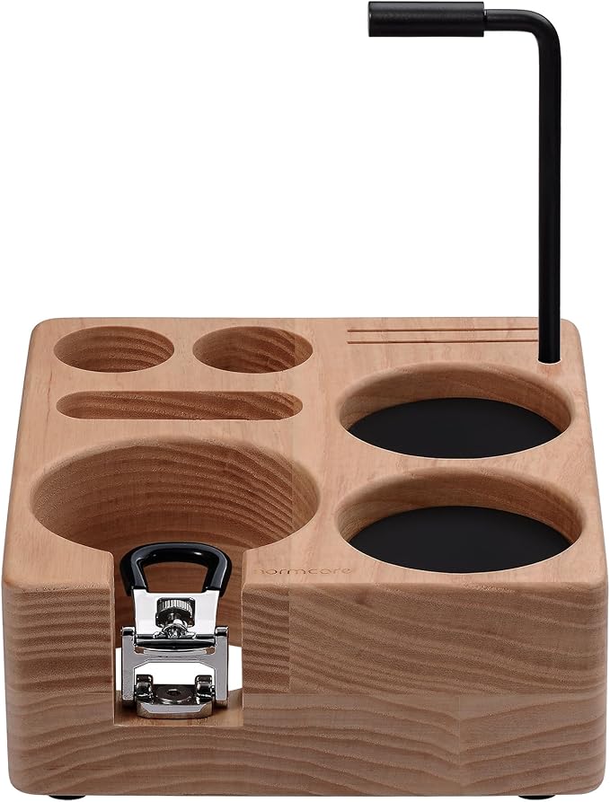 Normcore Compact Tamping Station, Tamper WDT Holder Portafilters Stand, Espresso Accessory Tool Organizer For 58mm Coffee Machine, Adjustable Height, Solid American Ashwood